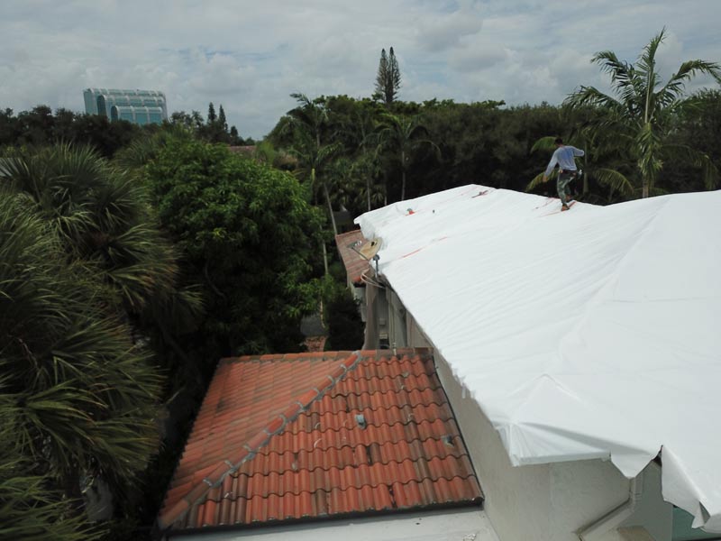 When you detect water damage one way to protect your house is to shrink wrap the roof immediately.